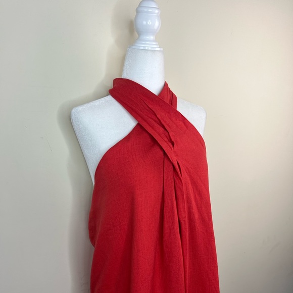 Easel Red Linen Blend Halter Dress - Picture 3 of 7